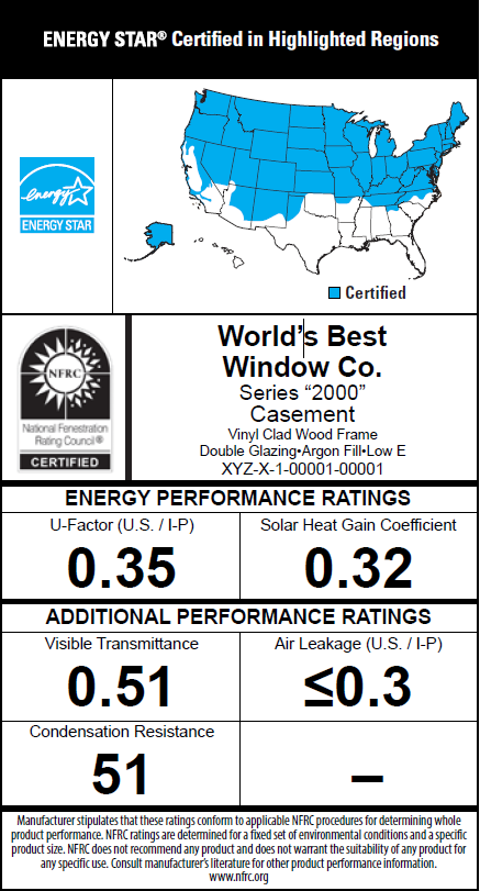 NFRC Window Rating Sticker