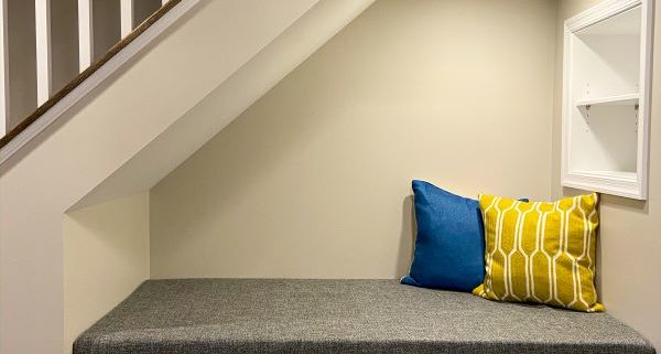 finished basement cubby under stairs