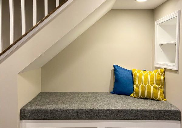 finished basement cubby under stairs