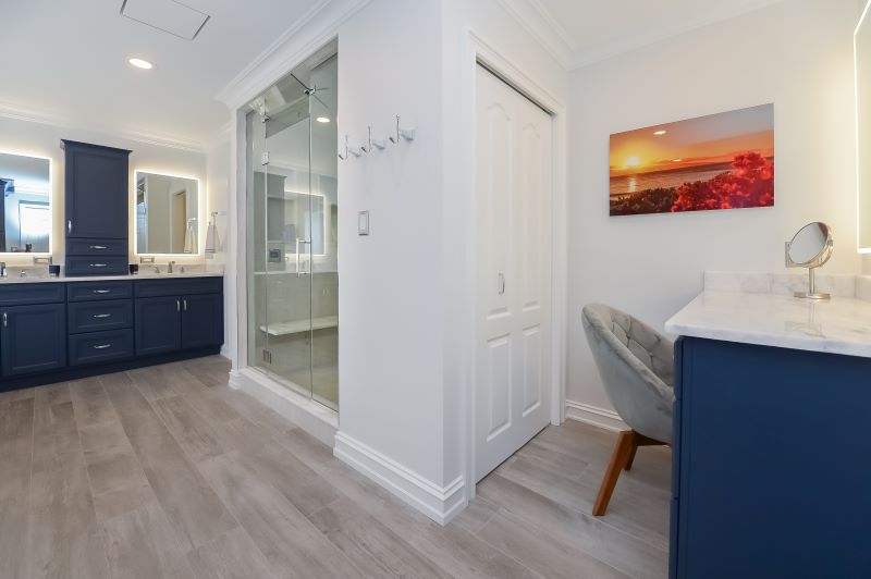 modern master bathroom clarkboro nj walk in shower double vanity and powder room