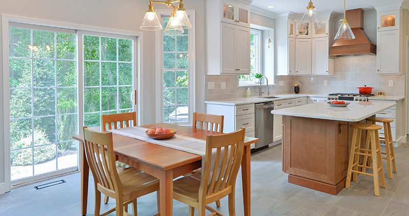 modern open concept kitchen mickleton nj dining area patio doors