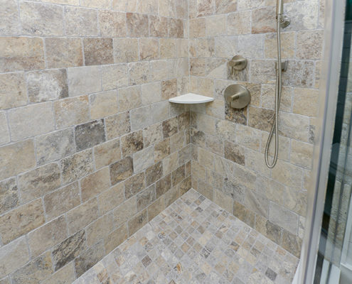 soft green master bathroom in mickleton nj shower tile detail