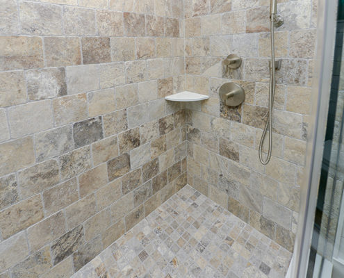 soft green master bathroom in mickleton nj shower tile detail