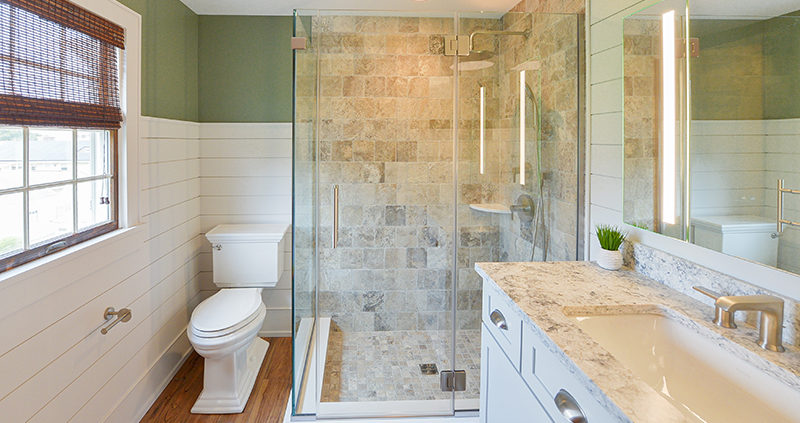 soft green master bathroom in mickleton nj