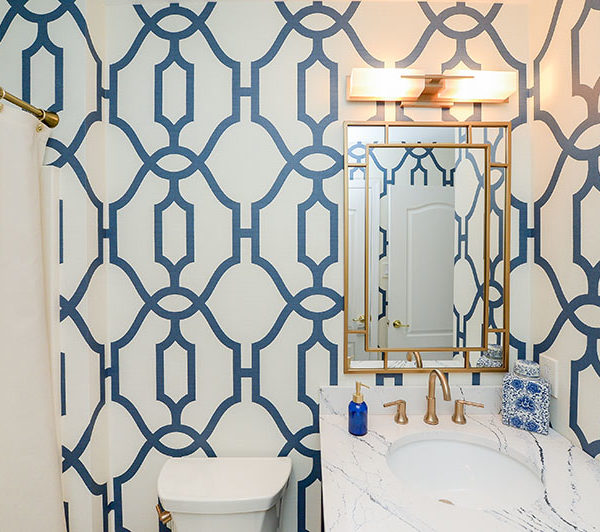 Hall Bathroom With Eclectic Wallpaper Pattern in South Jersey