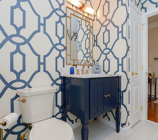 Hall Bathroom With Eclectic Wallpaper Pattern in South Jersey