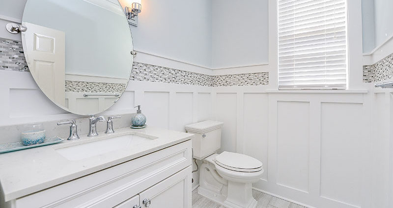 powder room with custom trimwork in mickleton nj