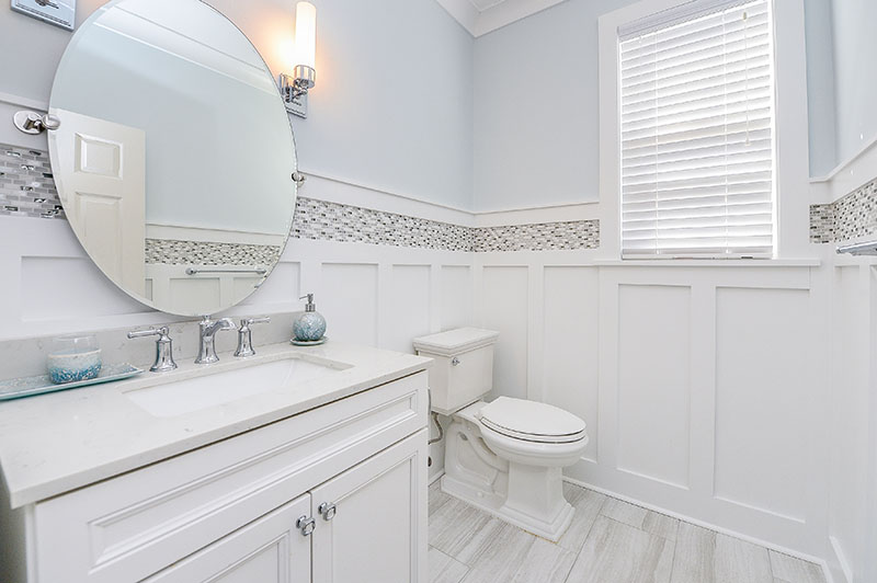 powder room with custom trimwork in mickleton nj