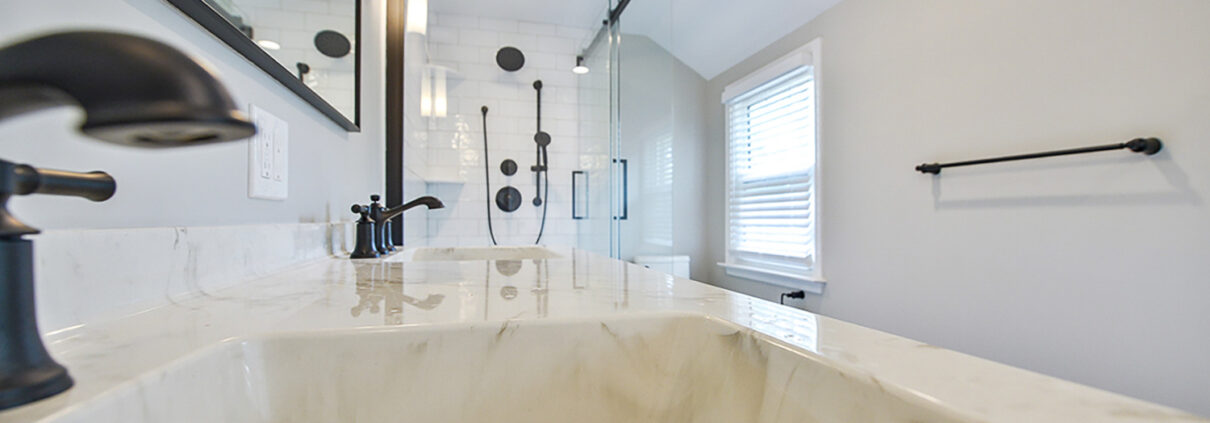 Master bathroom remodel, white counters, white sink