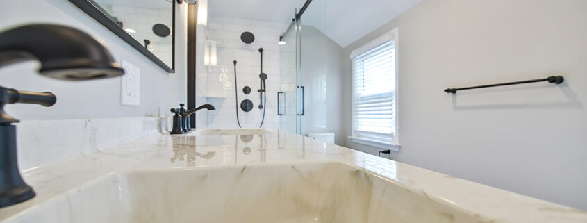 Master bathroom remodel, white counters, white sink