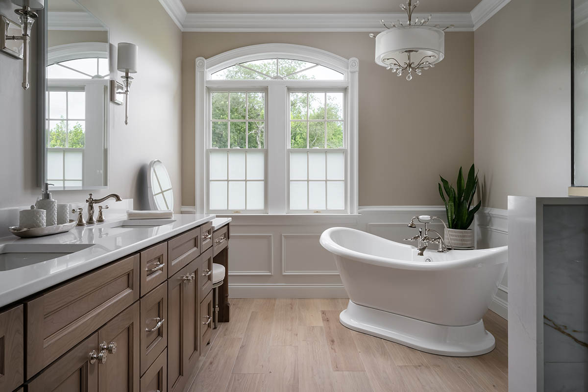 071525-Clarksboro-Bathroom-01 clarksboro bathroom stand alone white tub and light wooden cabinets